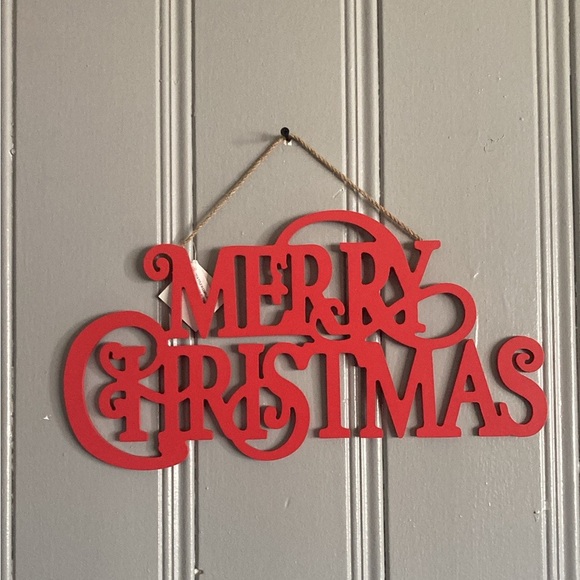 NWT- Beautiful Red Wooden- MERRY CHRISTMAS Decoration Sign 9-1/2”x 17-3/4” - Picture 7 of 10